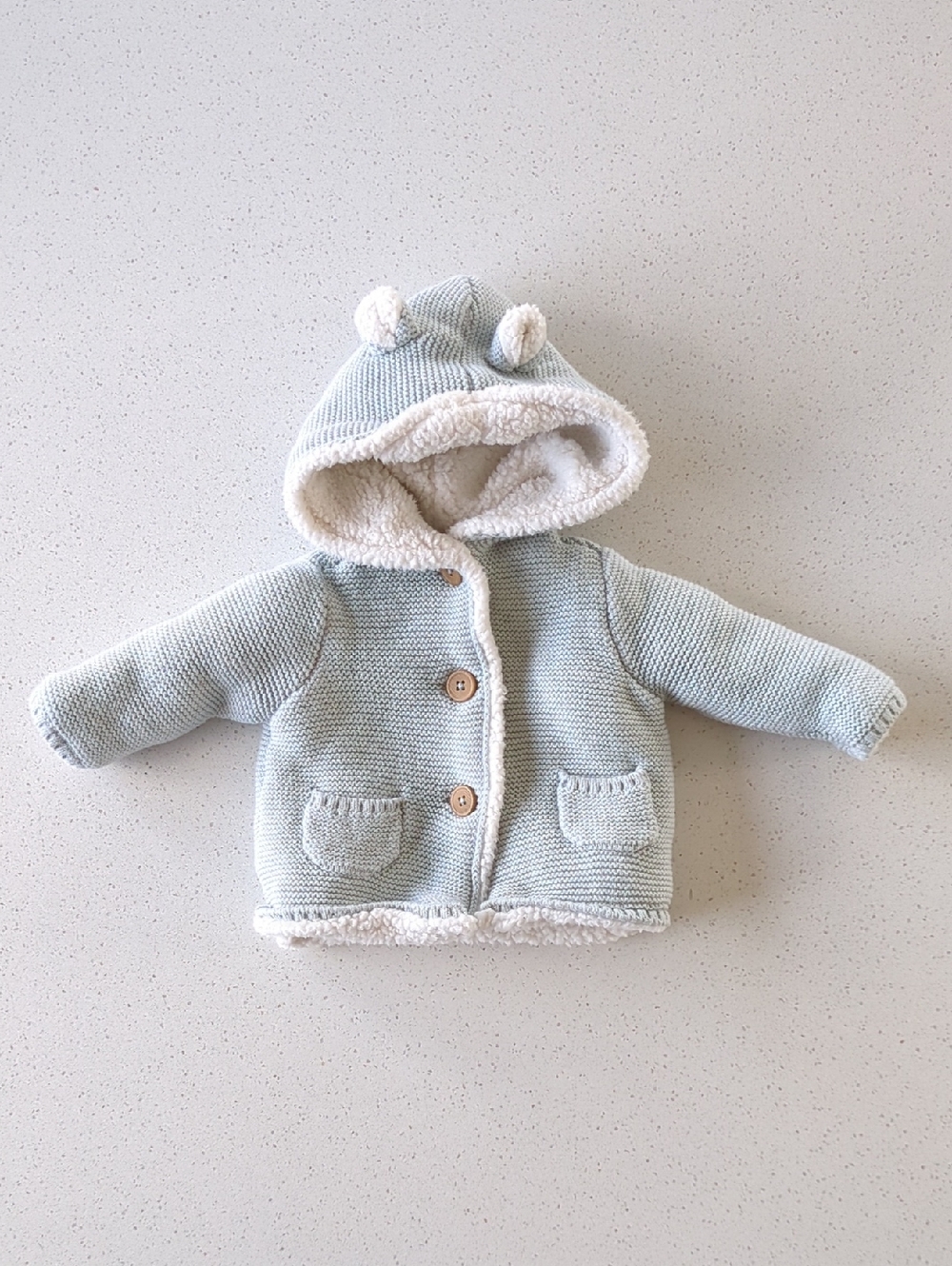 Carter's Light Blue Sherpa-Lined Hooded Knit Jacket with Ears